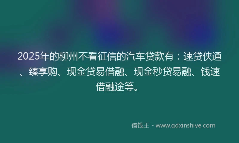 2025年的柳州不看征信的汽车贷款有：速贷侠通、臻享购、现金贷易借融、现金秒贷易融、钱速借融途等。