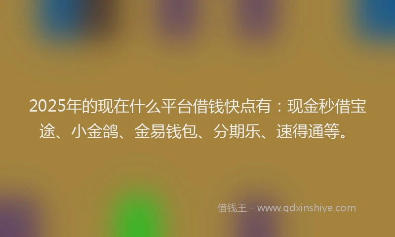 2025年的现在什么平台借钱快点有：现金秒借宝途、小金鸽、金易钱包、分期乐、速得通等。