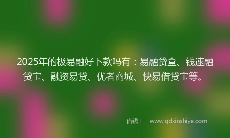 2025年的极易融好下款吗有：易融贷盒、钱速融贷宝、融资易贷、优者商城、快易借贷宝等。