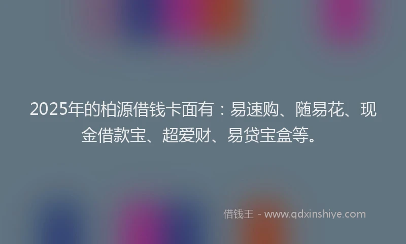 2025年的柏源借钱卡面有：易速购、随易花、现金借款宝、超爱财、易贷宝盒等。