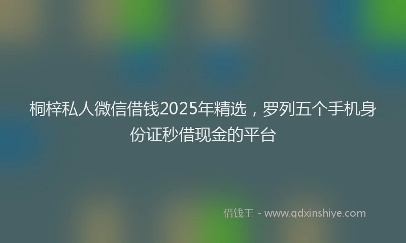 桐梓私人微信借钱2025年精选，罗列五个手机身份证秒借现金的平台
