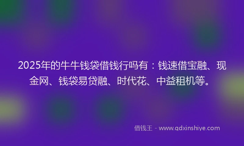 2025年的牛牛钱袋借钱行吗有：钱速借宝融、现金网、钱袋易贷融、时代花、中益租机等。