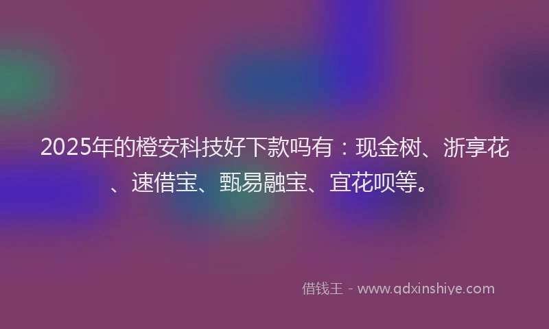 2025年的橙安科技好下款吗有：现金树、浙享花、速借宝、甄易融宝、宜花呗等。