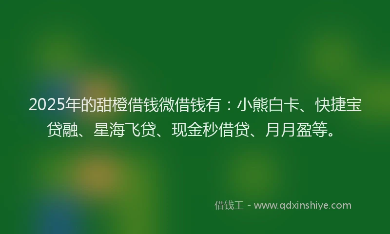 2025年的甜橙借钱微借钱有：小熊白卡、快捷宝贷融、星海飞贷、现金秒借贷、月月盈等。