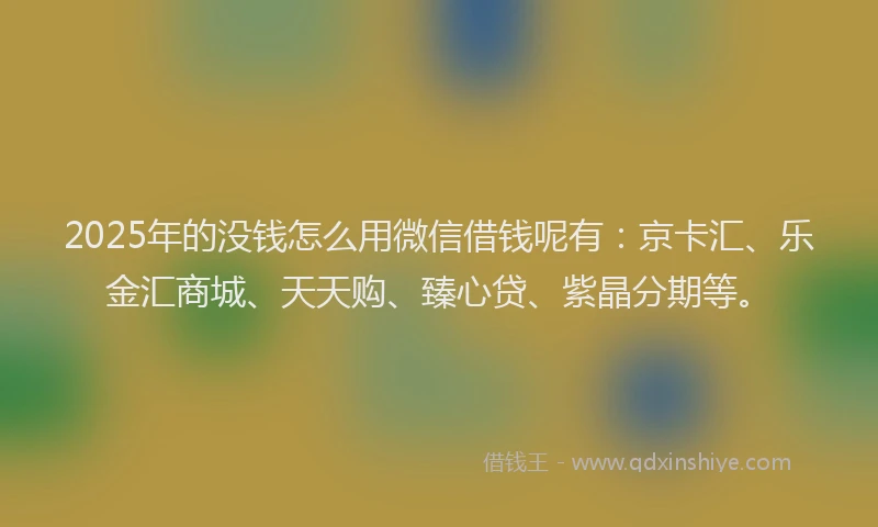2025年的没钱怎么用微信借钱呢有：京卡汇、乐金汇商城、天天购、臻心贷、紫晶分期等。
