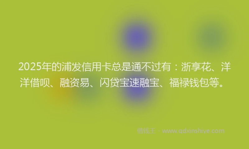 2025年的浦发信用卡总是通不过有：浙享花、洋洋借呗、融资易、闪贷宝速融宝、福禄钱包等。