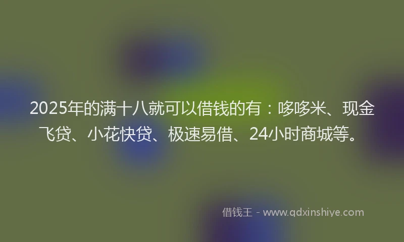 2025年的满十八就可以借钱的有：哆哆米、现金飞贷、小花快贷、极速易借、24小时商城等。