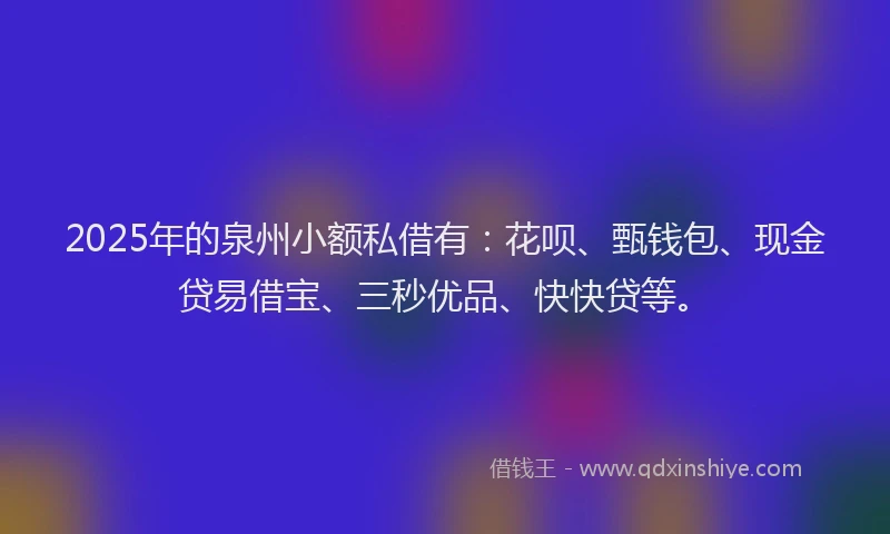 2025年的泉州小额私借有：花呗、甄钱包、现金贷易借宝、三秒优品、快快贷等。