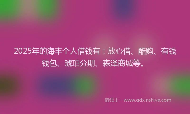 2025年的海丰个人借钱有：放心借、酷购、有钱钱包、琥珀分期、森泽商城等。