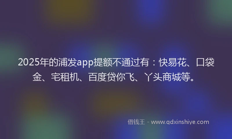 2025年的浦发app提额不通过有：快易花、口袋金、宅租机、百度贷你飞、丫头商城等。
