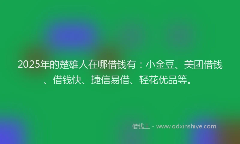2025年的楚雄人在哪借钱有：小金豆、美团借钱、借钱快、捷信易借、轻花优品等。