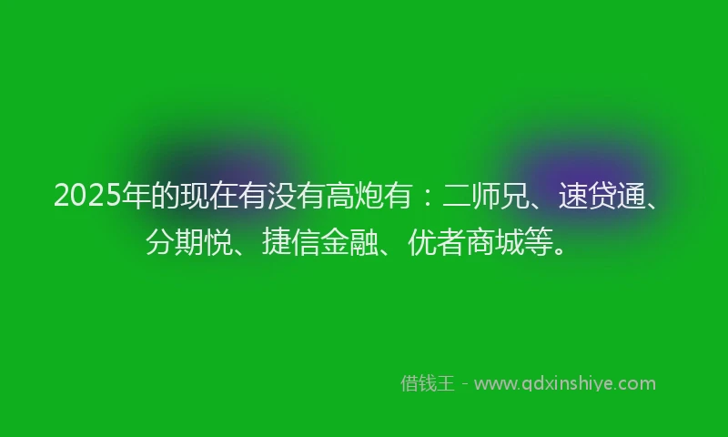 2025年的现在有没有高炮有：二师兄、速贷通、分期悦、捷信金融、优者商城等。
