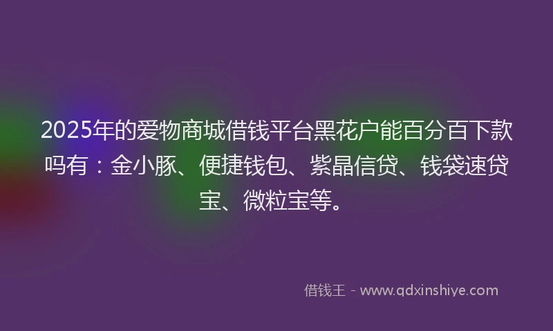 2025年的爱物商城借钱平台黑花户能百分百下款吗有：金小豚、便捷钱包、紫晶信贷、钱袋速贷宝、微粒宝等。
