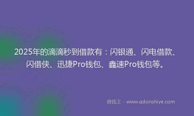 2025年的滴滴秒到借款有：闪银通、闪电借款、闪借侠、迅捷Pro钱包、鑫速Pro钱包等。