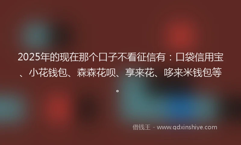 2025年的现在那个口子不看征信有：口袋信用宝、小花钱包、森森花呗、享来花、哆来米钱包等。