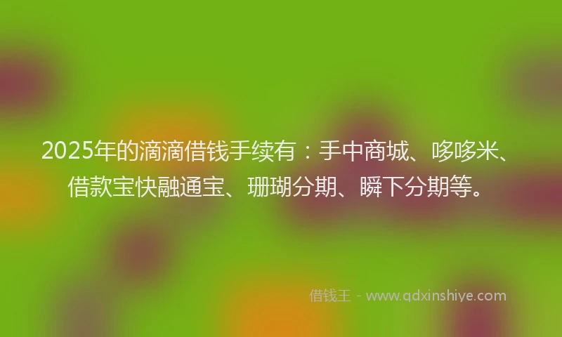 2025年的滴滴借钱手续有：手中商城、哆哆米、借款宝快融通宝、珊瑚分期、瞬下分期等。