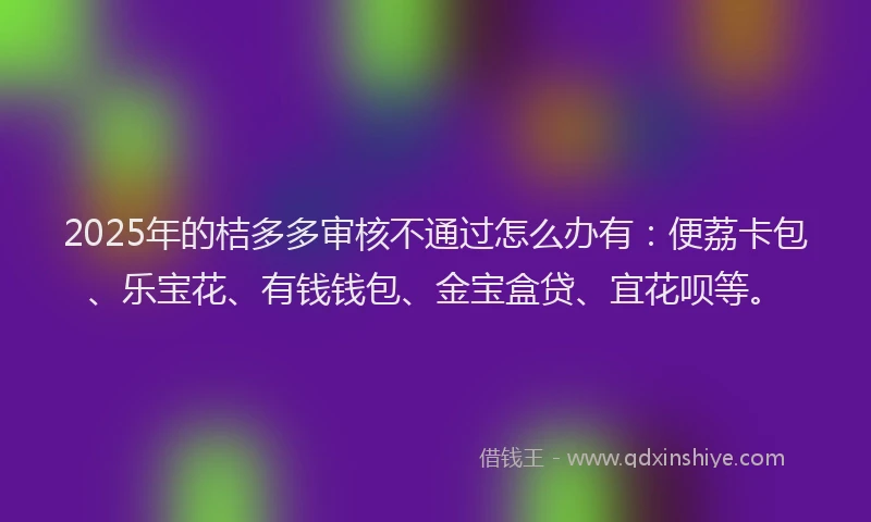 2025年的桔多多审核不通过怎么办有：便荔卡包、乐宝花、有钱钱包、金宝盒贷、宜花呗等。