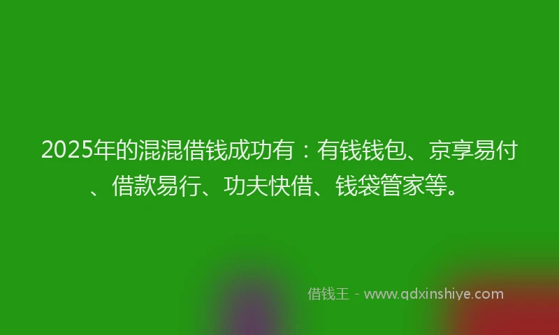 2025年的混混借钱成功有：有钱钱包、京享易付、借款易行、功夫快借、钱袋管家等。