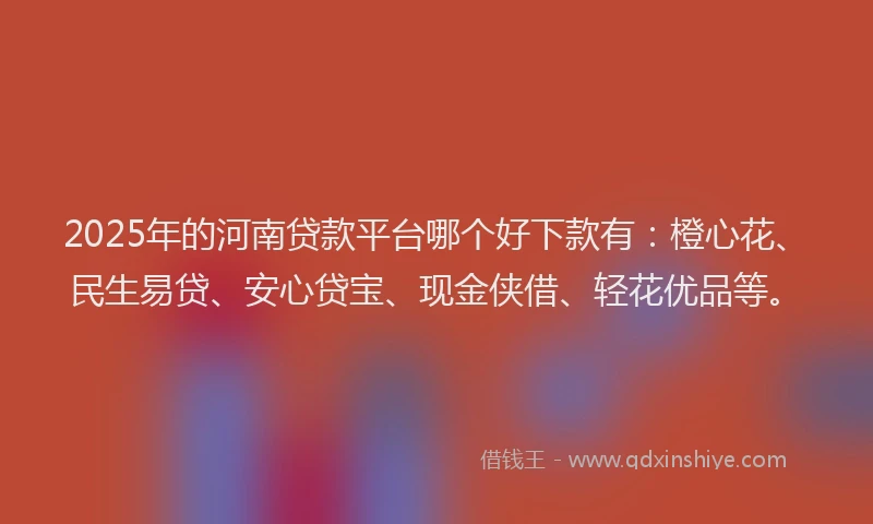 2025年的河南贷款平台哪个好下款有：橙心花、民生易贷、安心贷宝、现金侠借、轻花优品等。