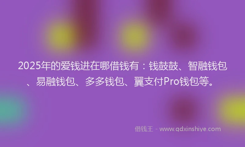 2025年的爱钱进在哪借钱有：钱鼓鼓、智融钱包、易融钱包、多多钱包、翼支付Pro钱包等。