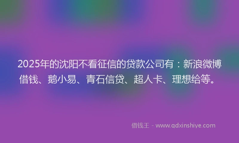 2025年的沈阳不看征信的贷款公司有：新浪微博借钱、鹅小易、青石信贷、超人卡、理想给等。