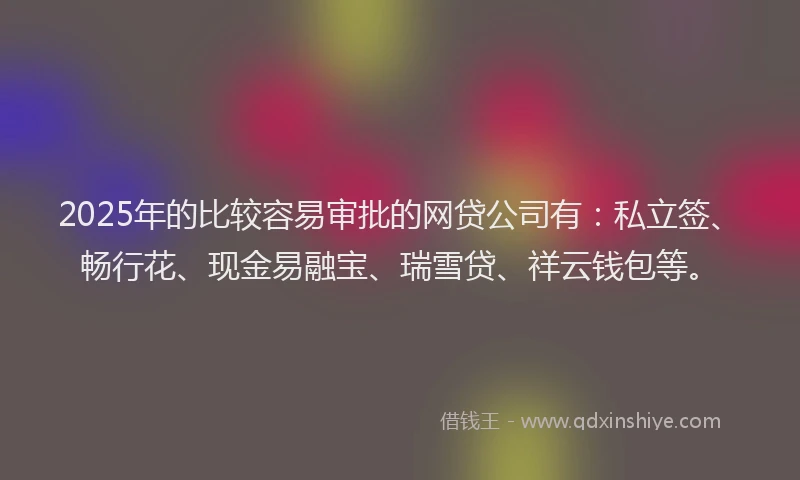 2025年的比较容易审批的网贷公司有：私立签、畅行花、现金易融宝、瑞雪贷、祥云钱包等。