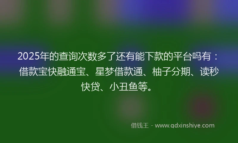 2025年的查询次数多了还有能下款的平台吗有：借款宝快融通宝、星梦借款通、柚子分期、读秒快贷、小丑鱼等。
