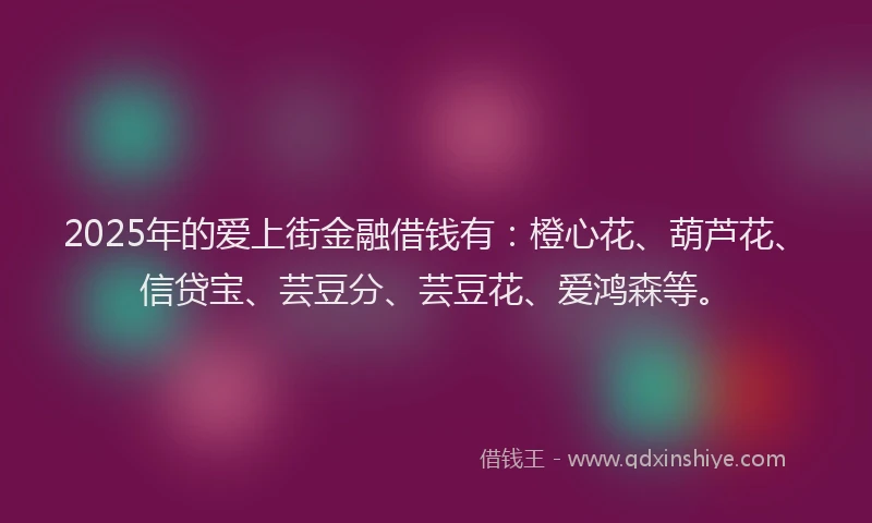 2025年的爱上街金融借钱有：橙心花、葫芦花、信贷宝、芸豆分、芸豆花、爱鸿森等。