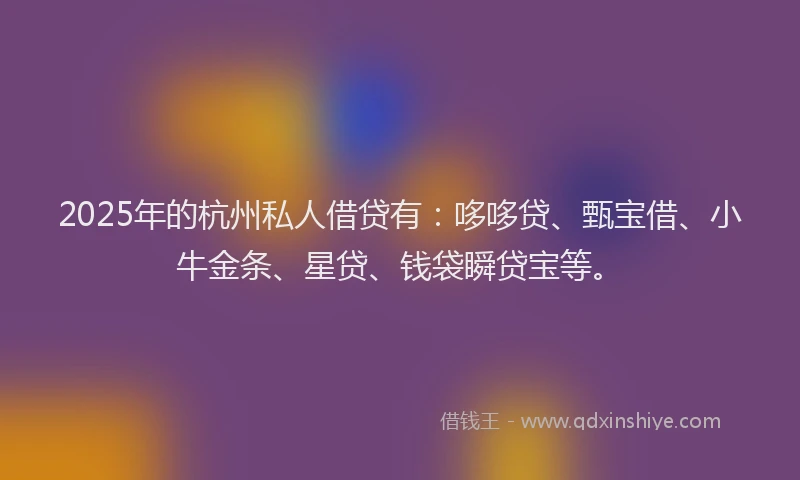 2025年的杭州私人借贷有：哆哆贷、甄宝借、小牛金条、星贷、钱袋瞬贷宝等。