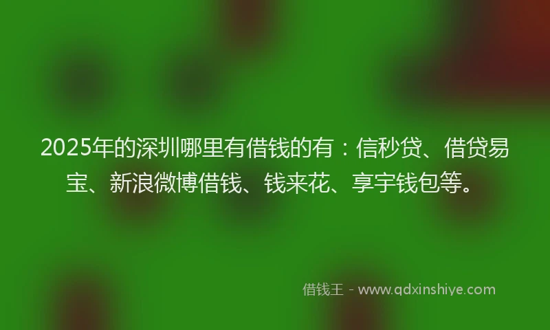 2025年的深圳哪里有借钱的有：信秒贷、借贷易宝、新浪微博借钱、钱来花、享宇钱包等。