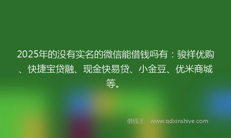 2025年的没有实名的微信能借钱吗有：骏祥优购、快捷宝贷融、现金快易贷、小金豆、优米商城等。