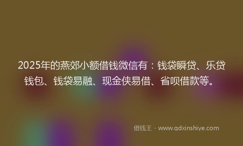 2025年的燕郊小额借钱微信有：钱袋瞬贷、乐贷钱包、钱袋易融、现金侠易借、省呗借款等。