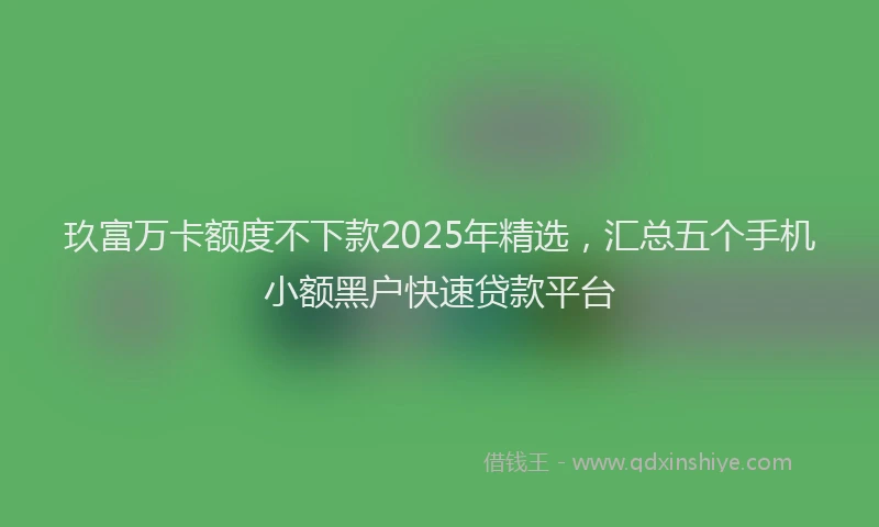 玖富万卡额度不下款2025年精选，汇总五个手机小额黑户快速贷款平台