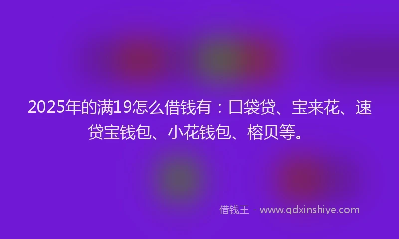 2025年的满19怎么借钱有：口袋贷、宝来花、速贷宝钱包、小花钱包、榕贝等。
