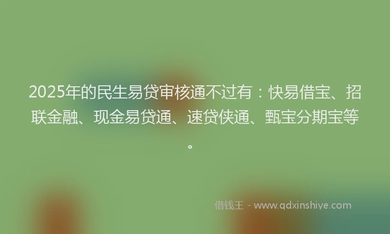 2025年的民生易贷审核通不过有：快易借宝、招联金融、现金易贷通、速贷侠通、甄宝分期宝等。