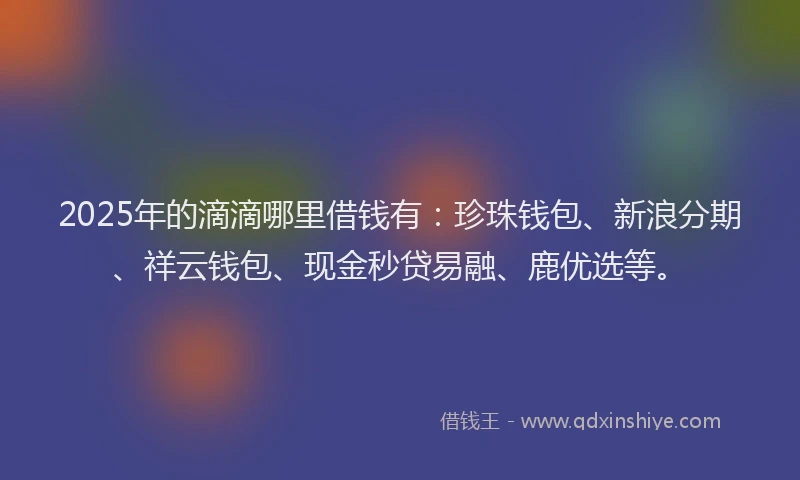 2025年的滴滴哪里借钱有：珍珠钱包、新浪分期、祥云钱包、现金秒贷易融、鹿优选等。