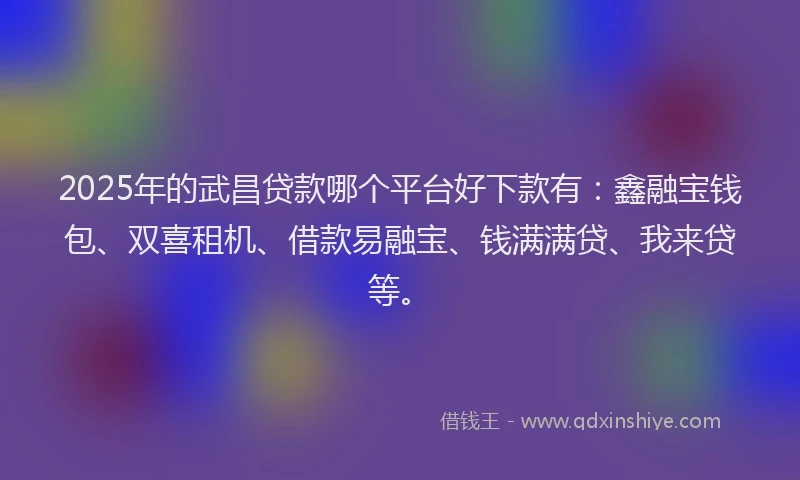 2025年的武昌贷款哪个平台好下款有：鑫融宝钱包、双喜租机、借款易融宝、钱满满贷、我来贷等。