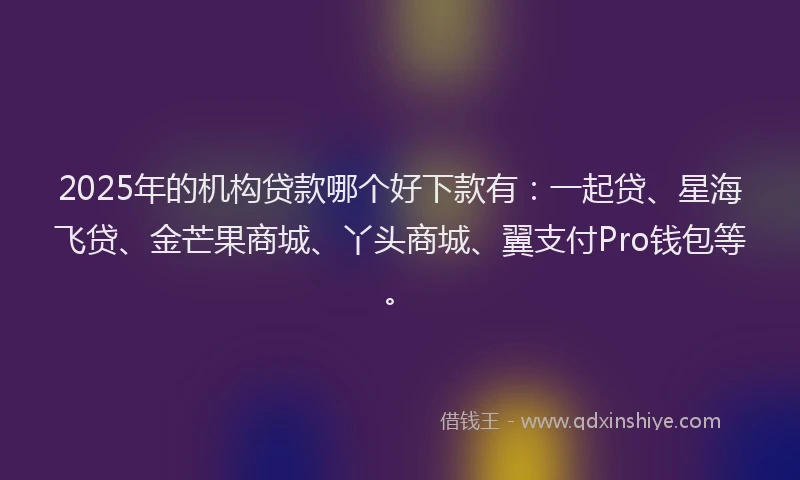 2025年的机构贷款哪个好下款有：一起贷、星海飞贷、金芒果商城、丫头商城、翼支付Pro钱包等。