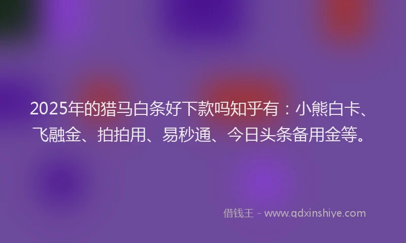 2025年的猎马白条好下款吗知乎有：小熊白卡、飞融金、拍拍用、易秒通、今日头条备用金等。