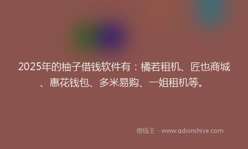 2025年的柚子借钱软件有：橘若租机、匠也商城、惠花钱包、多米易购、一姐租机等。