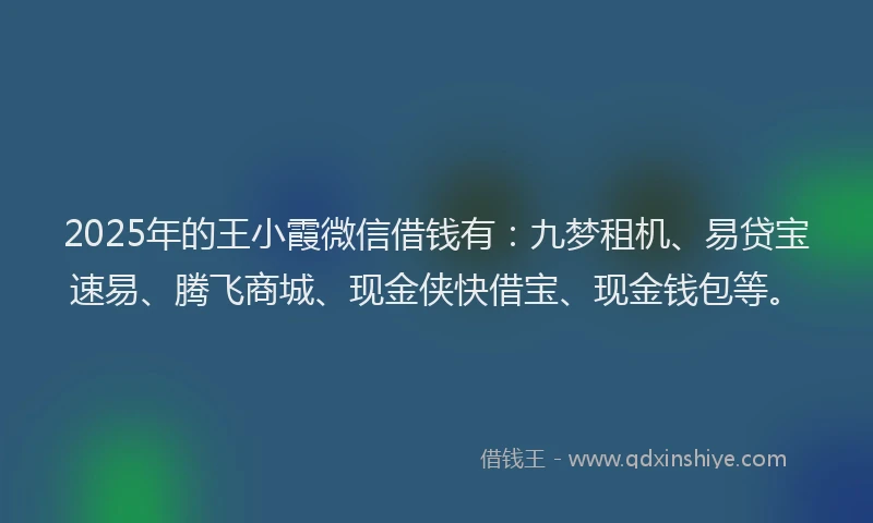 2025年的王小霞微信借钱有：九梦租机、易贷宝速易、腾飞商城、现金侠快借宝、现金钱包等。