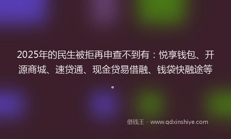 2025年的民生被拒再申查不到有：悦享钱包、开源商城、速贷通、现金贷易借融、钱袋快融途等。
