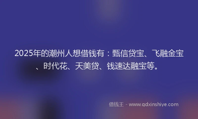 2025年的潮州人想借钱有：甄信贷宝、飞融金宝、时代花、天美贷、钱速达融宝等。