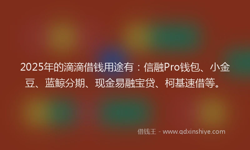 2025年的滴滴借钱用途有：信融Pro钱包、小金豆、蓝鲸分期、现金易融宝贷、柯基速借等。