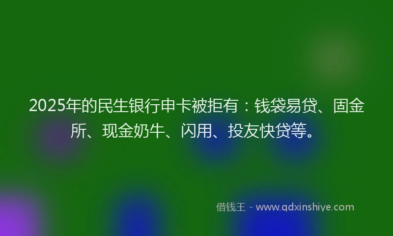 2025年的民生银行申卡被拒有：钱袋易贷、固金所、现金奶牛、闪用、投友快贷等。