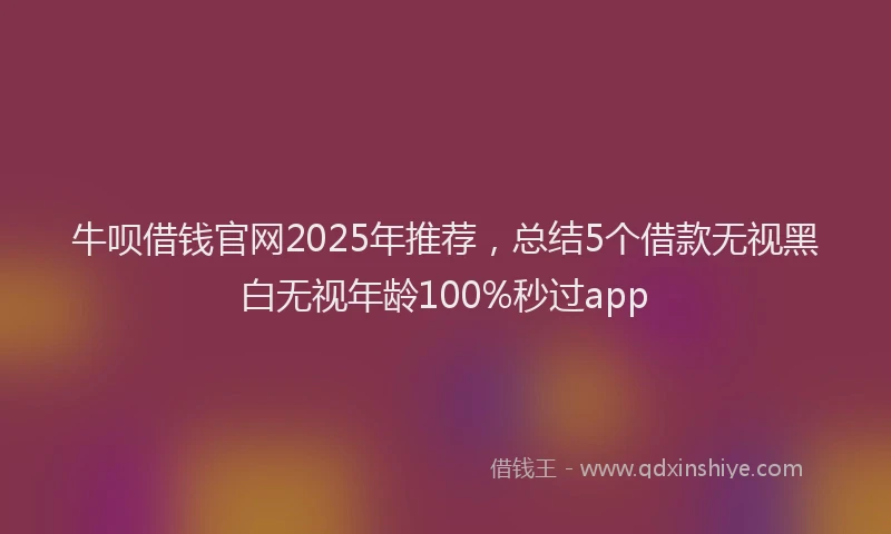 牛呗借钱官网2025年推荐，总结5个借款无视黑白无视年龄100%秒过app