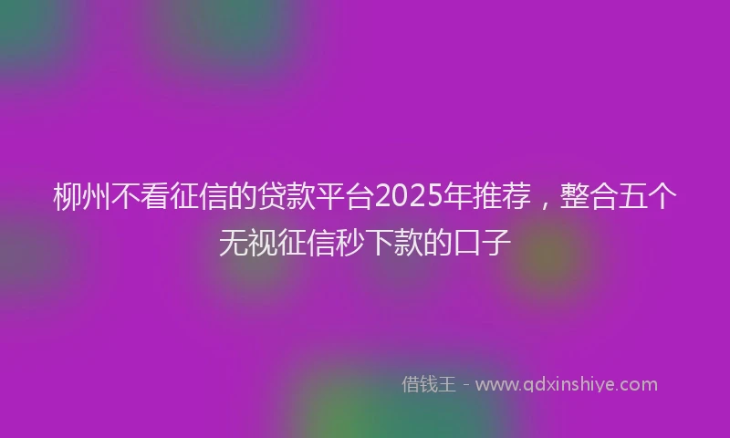 柳州不看征信的贷款平台2025年推荐，整合五个无视征信秒下款的口子