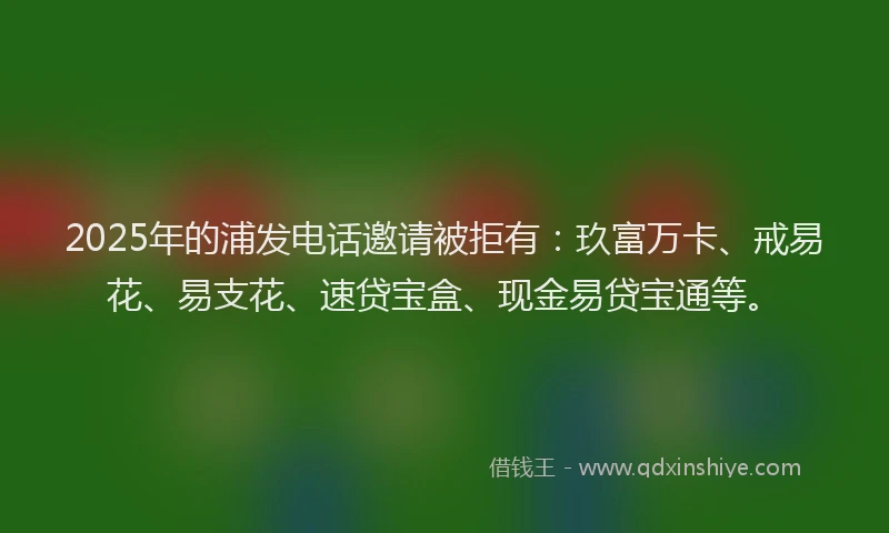 2025年的浦发电话邀请被拒有：玖富万卡、戒易花、易支花、速贷宝盒、现金易贷宝通等。