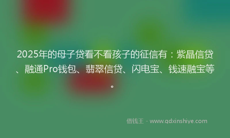 2025年的母子贷看不看孩子的征信有：紫晶信贷、融通Pro钱包、翡翠信贷、闪电宝、钱速融宝等。
