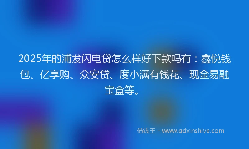 2025年的浦发闪电贷怎么样好下款吗有：鑫悦钱包、亿享购、众安贷、度小满有钱花、现金易融宝盒等。
